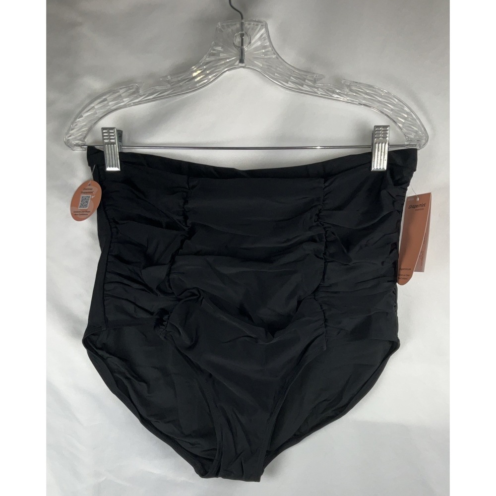 SHAPERMINT Black Size 2X High Waisted Control Shaping Swim Bikini Bottoms Ruched